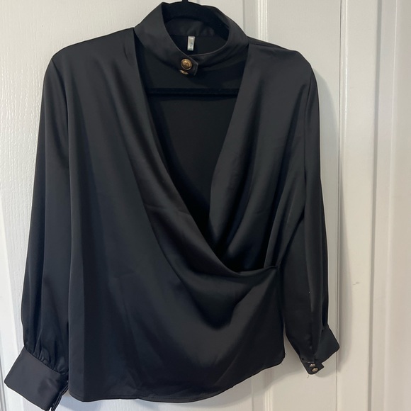 Black Satin Blouse with Choker Neckline - Picture 1 of 5